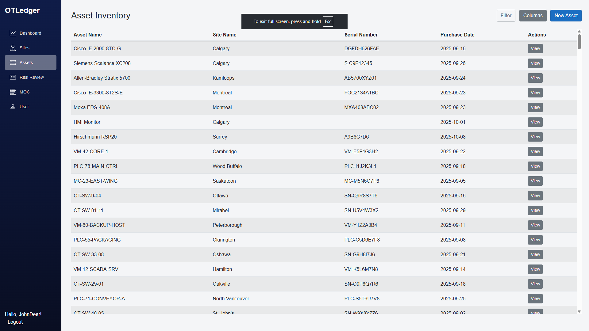 OTLedger Asset Information Screenshot
